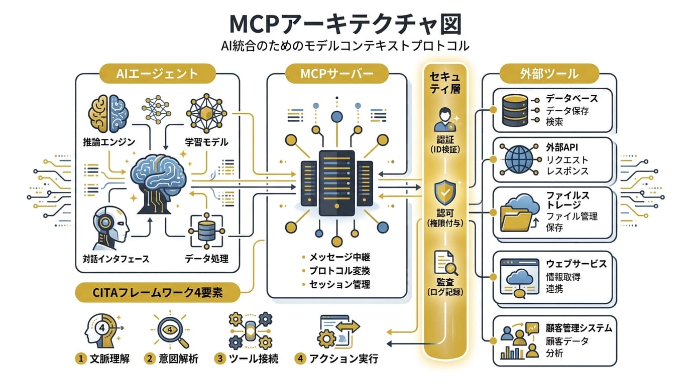 MCPによるAIと外部ツールの統一接続の概念図