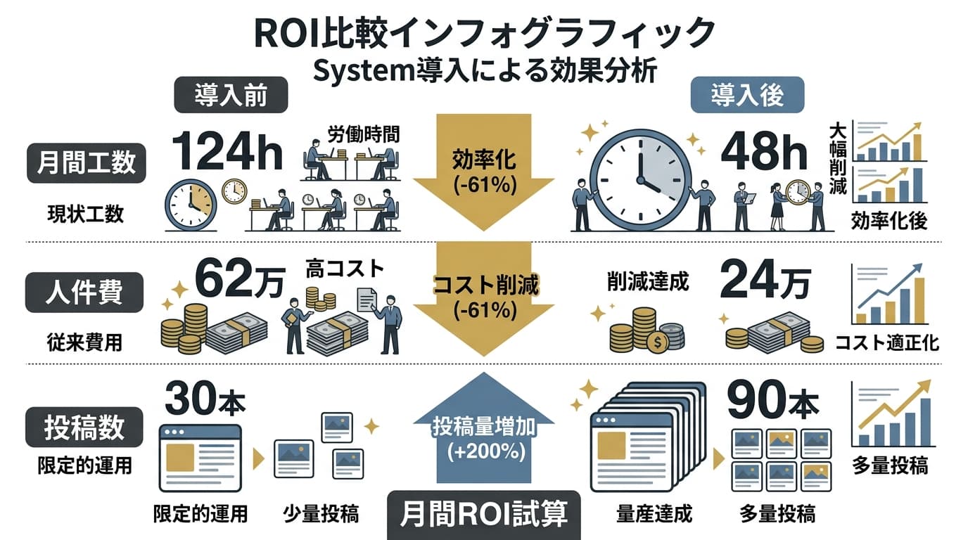 SNS運用AI導入前後のROI比較