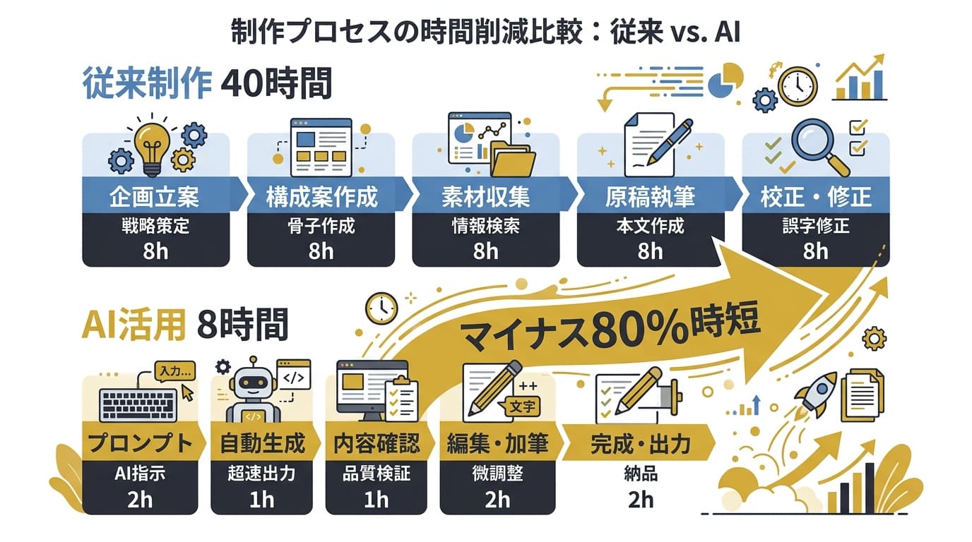 従来制作40時間vsAI活用8時間のタイムライン比較