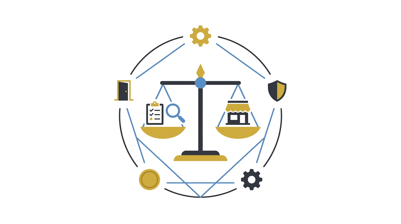 AIベンダー選定を5つのカテゴリで体系的に評価するフレームワークの概念図