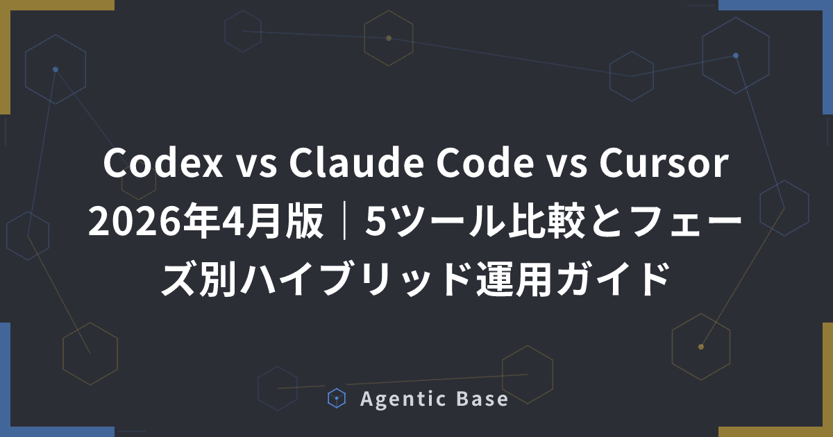 Codex vs Claude Code vs Cursor 2026年4月版|5ツール比較とフェーズ別ハイブリッド運用ガイド